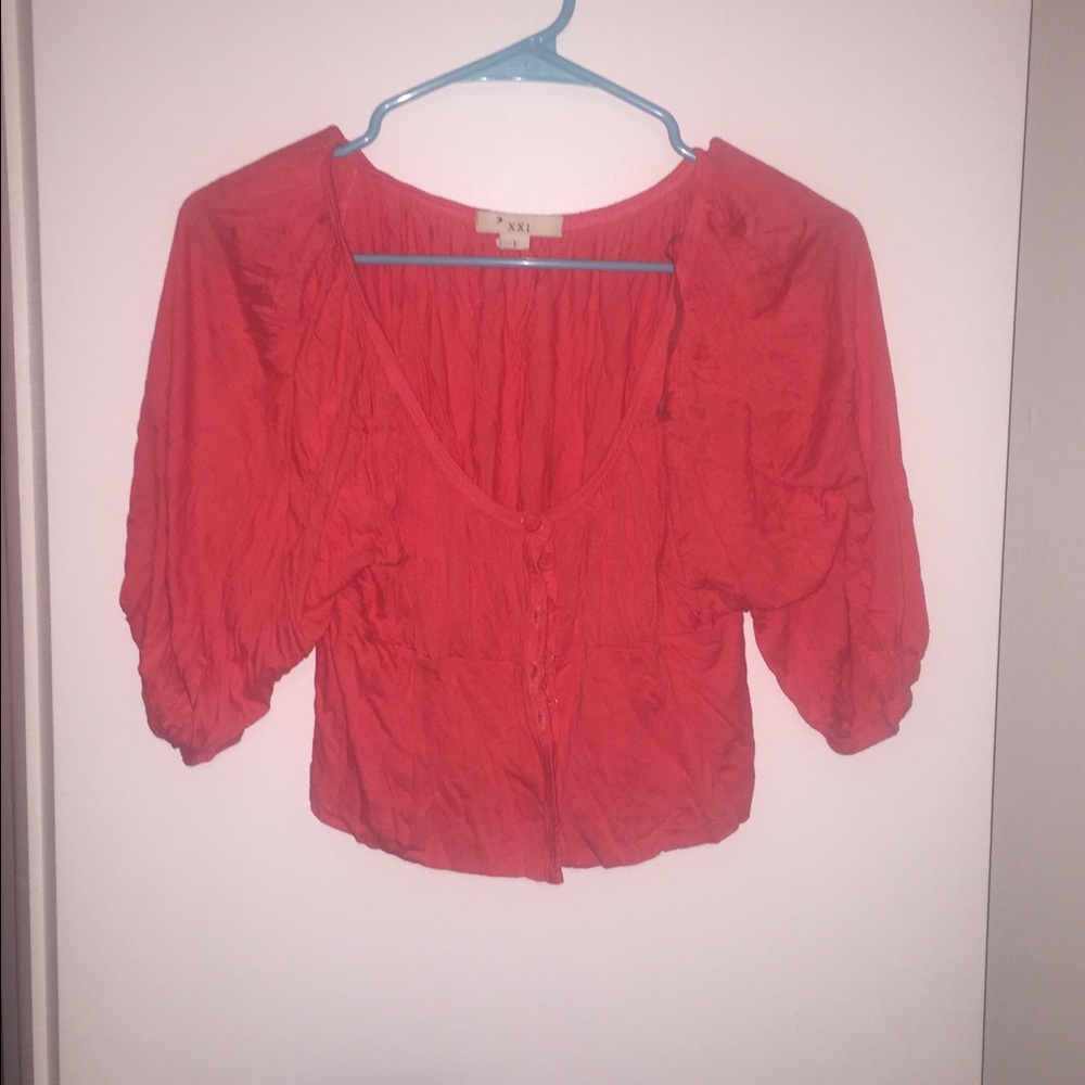 Coral cropped shrug with miniature buttons