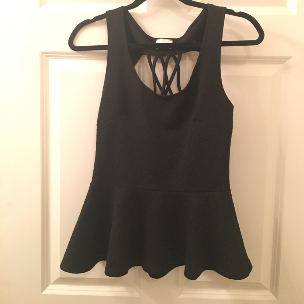 Black Peplum Top with Cut-Out Back