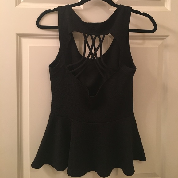 Black Peplum Top with Cut-Out Back - Picture 4 of 4