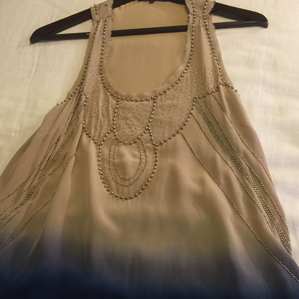 Tan and navy blouse tank