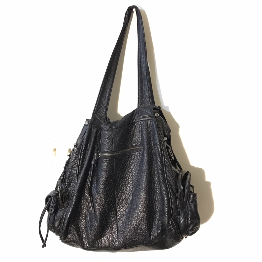 Black Faux Leather Hobo Bag