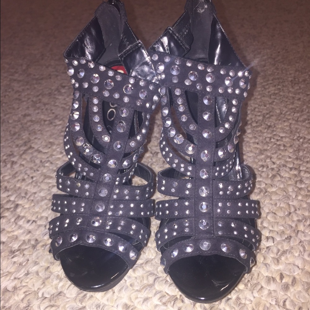 Rhinestone Black Platform Heels