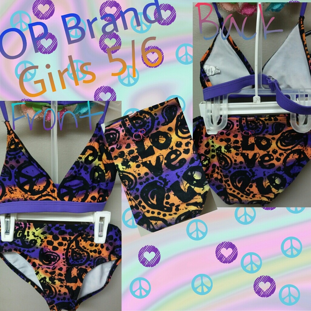 Girls OP Peace & Love 2pc Swim Suit Size 5/6