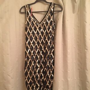 Women's 1920s Sequined fringe Black Dress