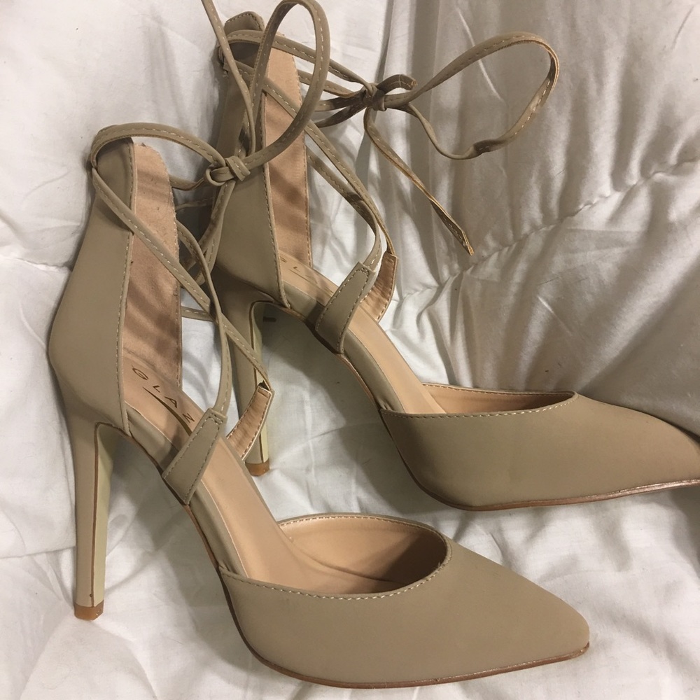 Nude lace up heels