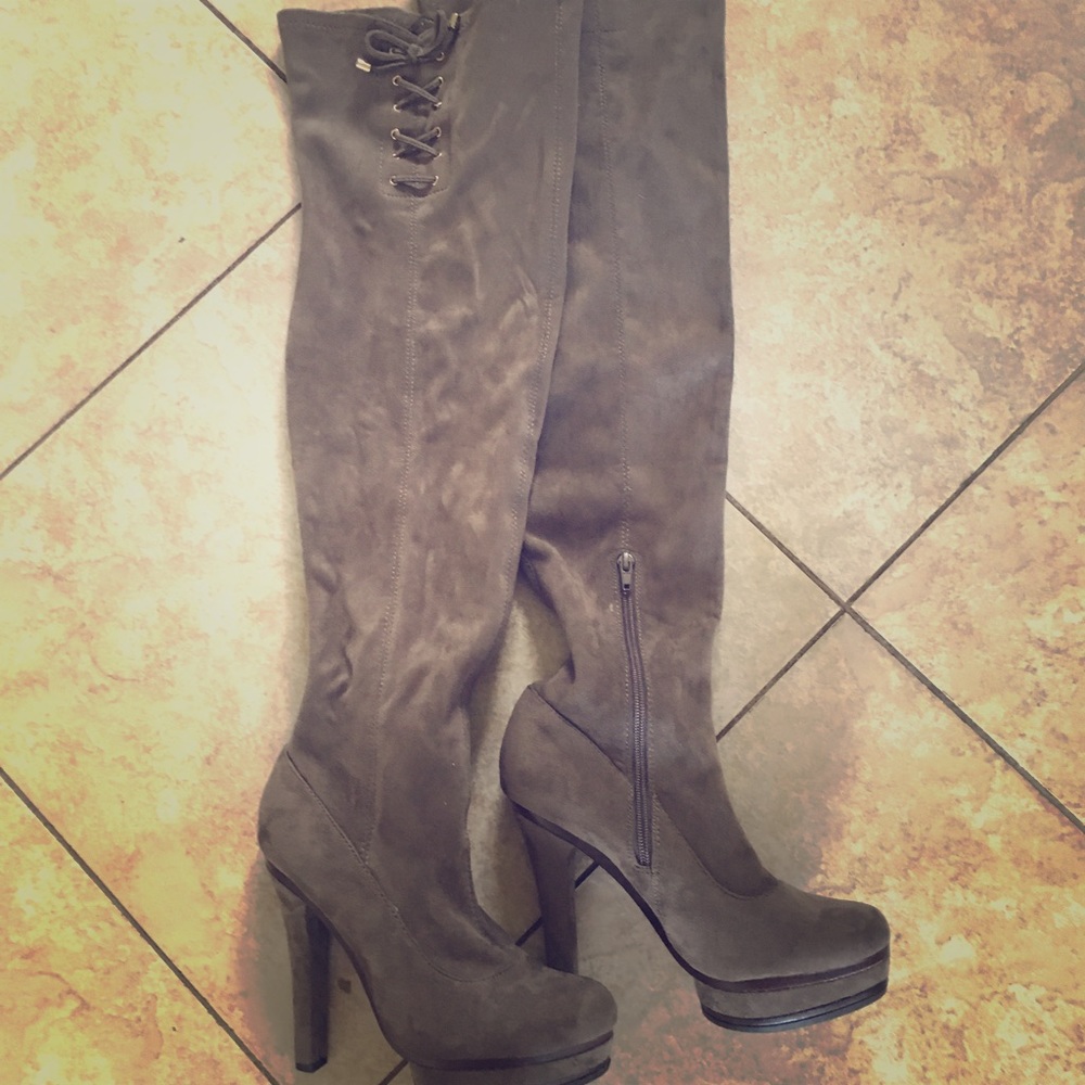 Thigh high gray boots