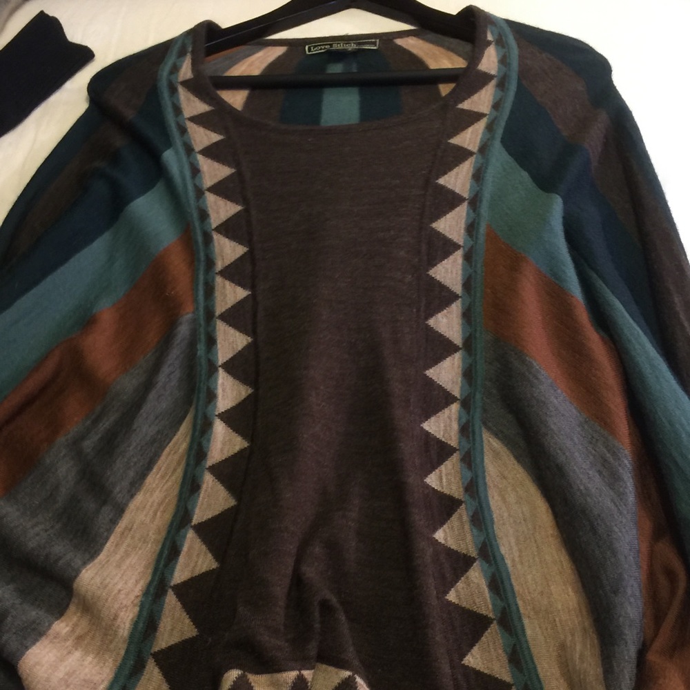 Brown tan and green poncho