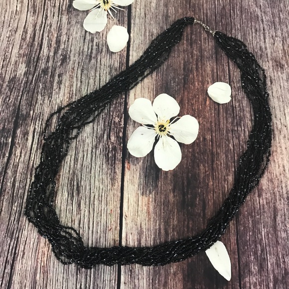 Jewelry - Vintage Black Beaded Multi Strand Necklace