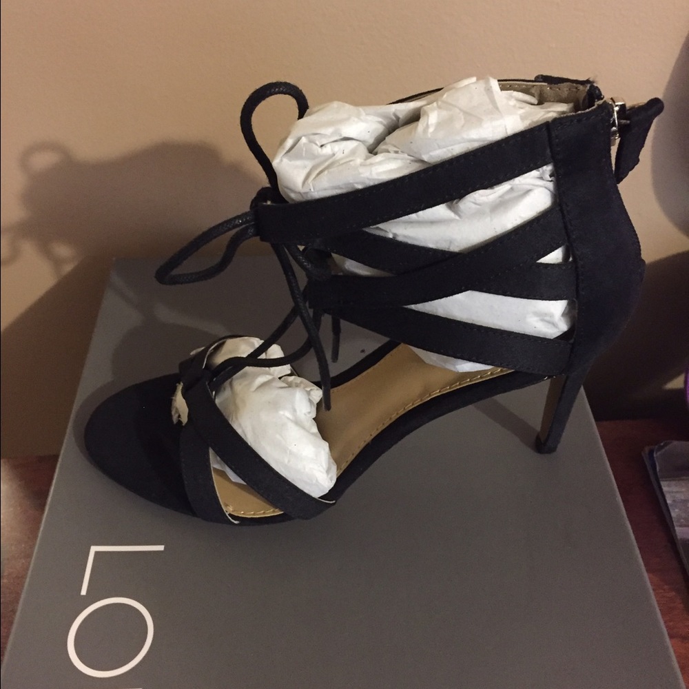 Loft black strappy heels