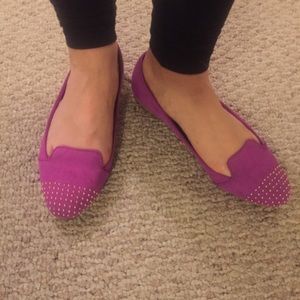 H&M Magenta Loafer Flats with Gold Studded Toes