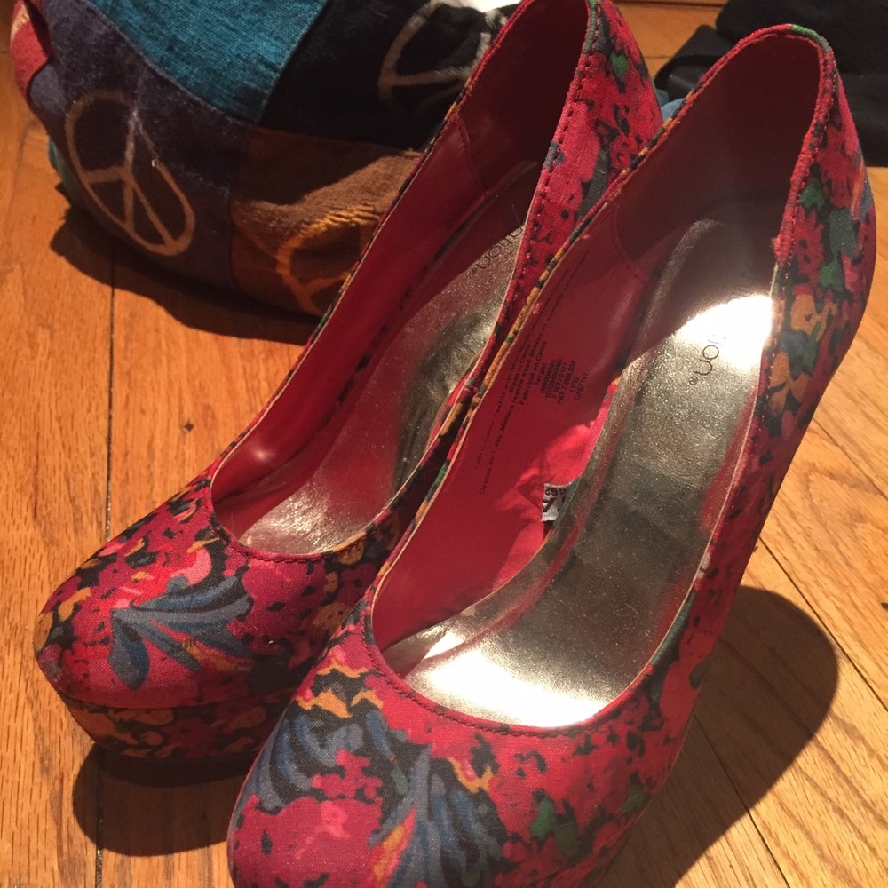 Hot pink floral heels