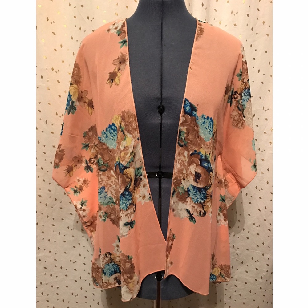 Peach Floral Kimono Coverup