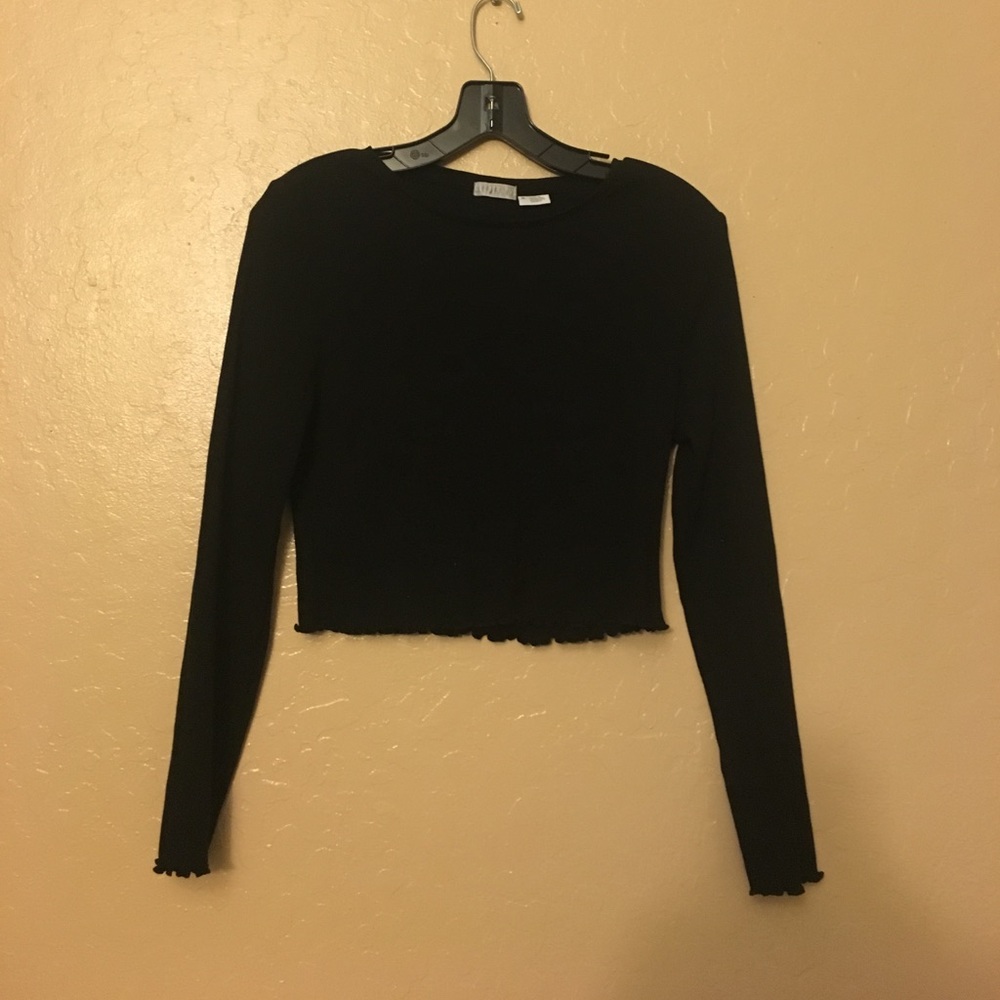 Cropped, ruffled black sweater