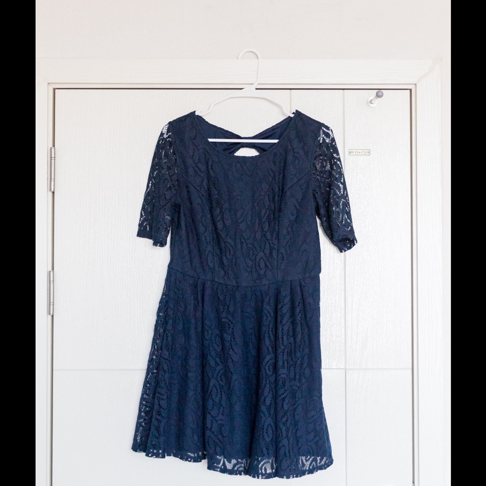 Navy Blue Lace Dress with Back Detail