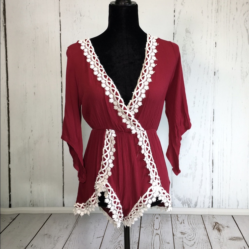 Burgundy Lace Trim Playsuit (COACHELLA PERFECT)