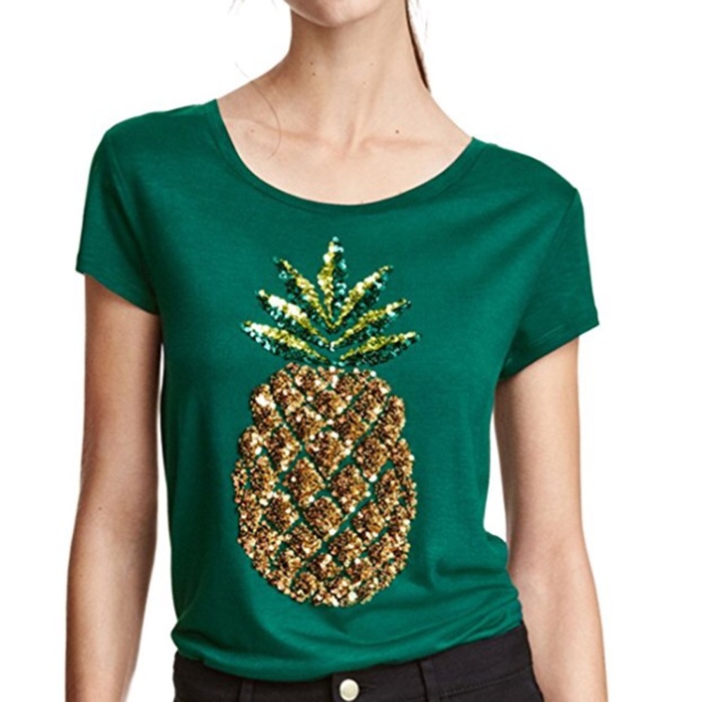 NWOT Green Sequin Pineapple Top