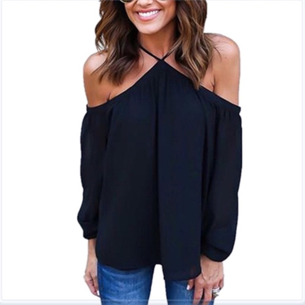 Black cold shoulder top