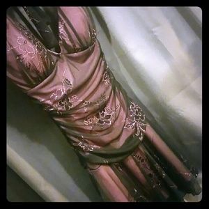 Sexy Black sheer over pink sparkling floral dress