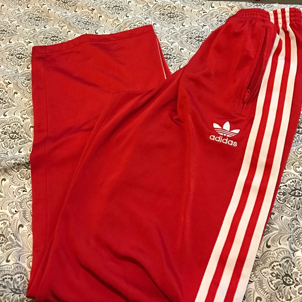 Red adidas sweat pants