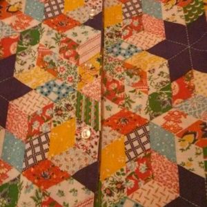 Vintage Faux Patchwork Collared Button Down Top