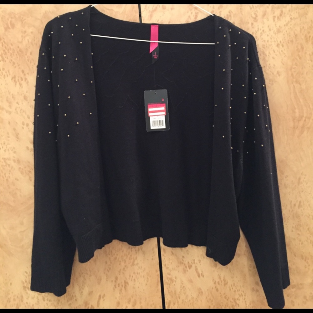 Black cardigan with bronze beaded polka dots