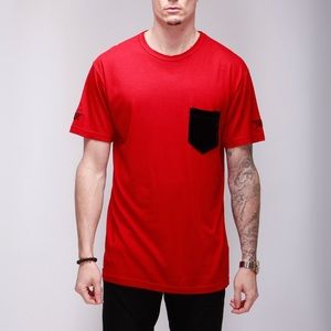 Mujae red Lux tee with silk velvet pocket
