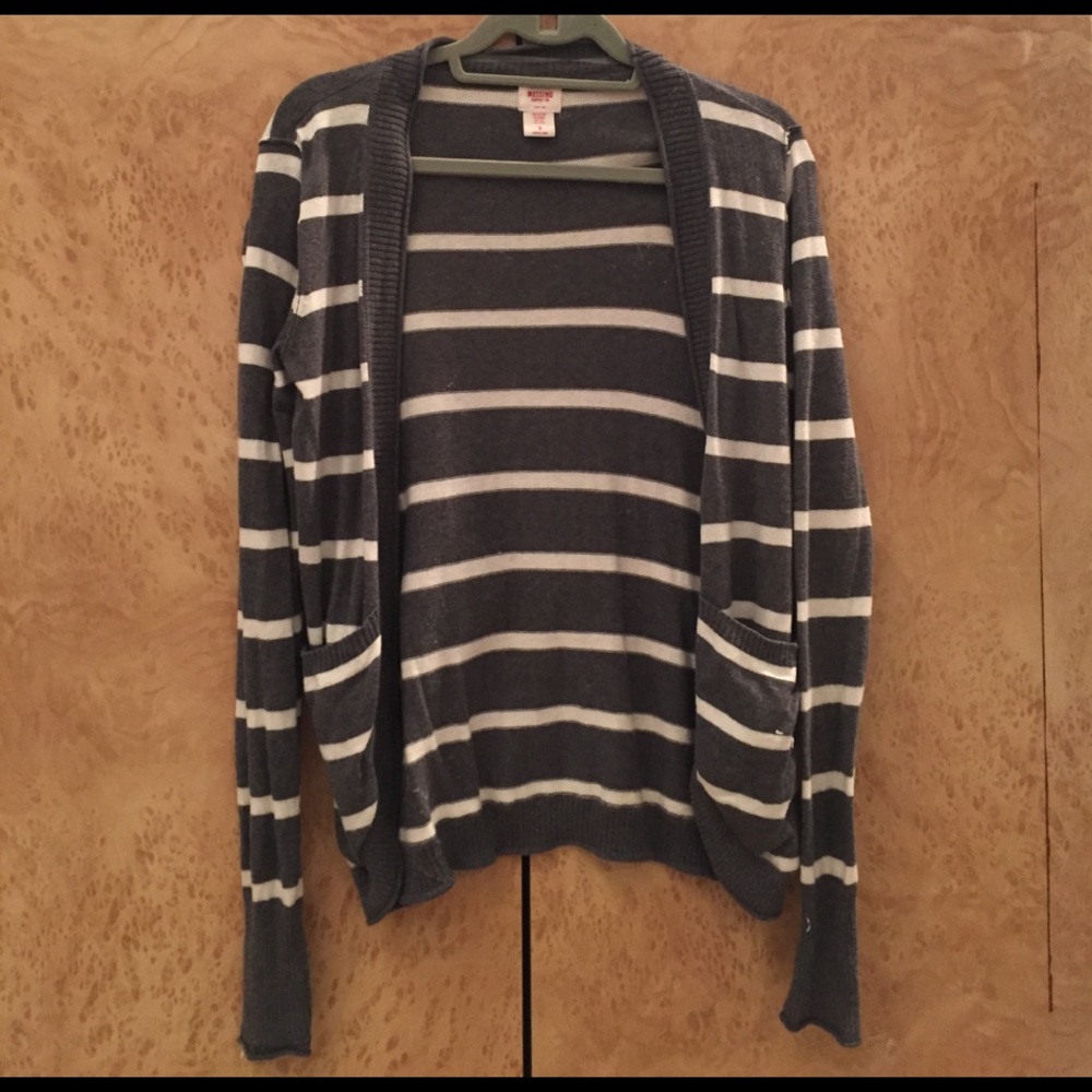 Gray and white striped cardigan