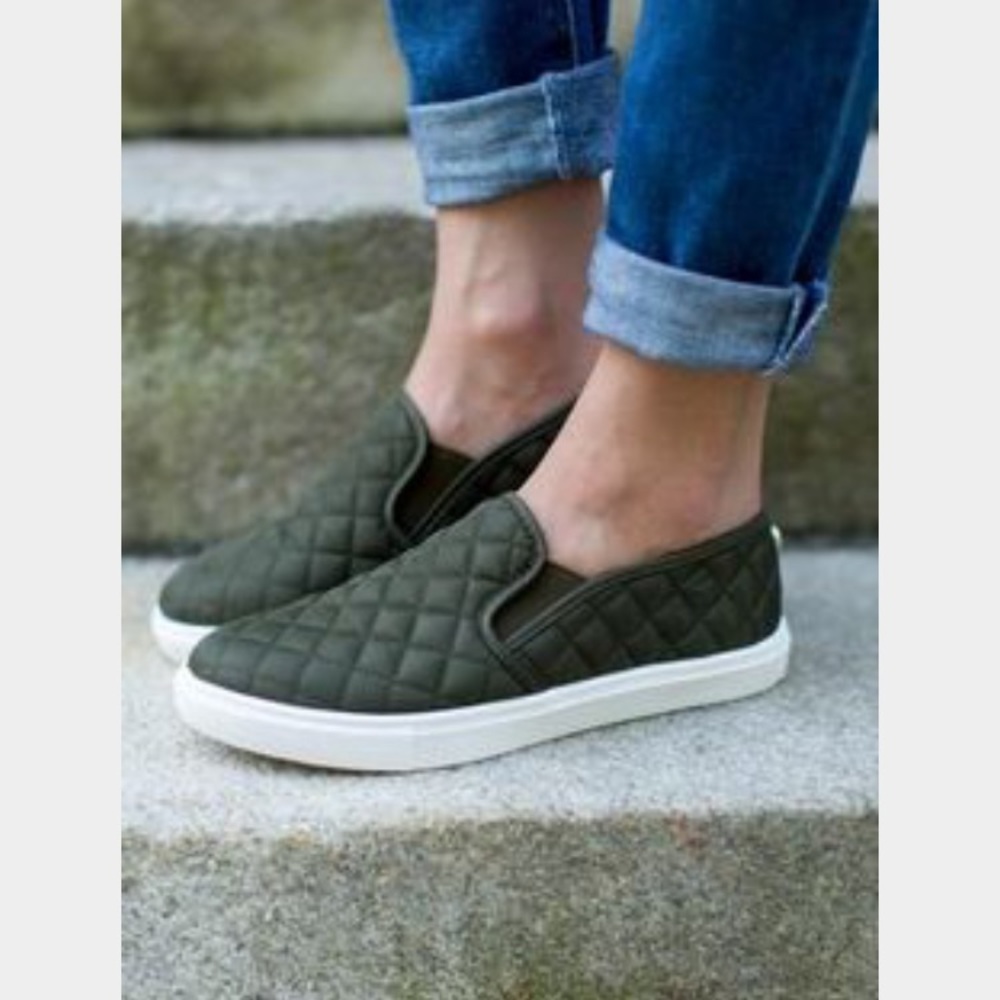 Olive, Steve Madden quilted slip on sneakers'