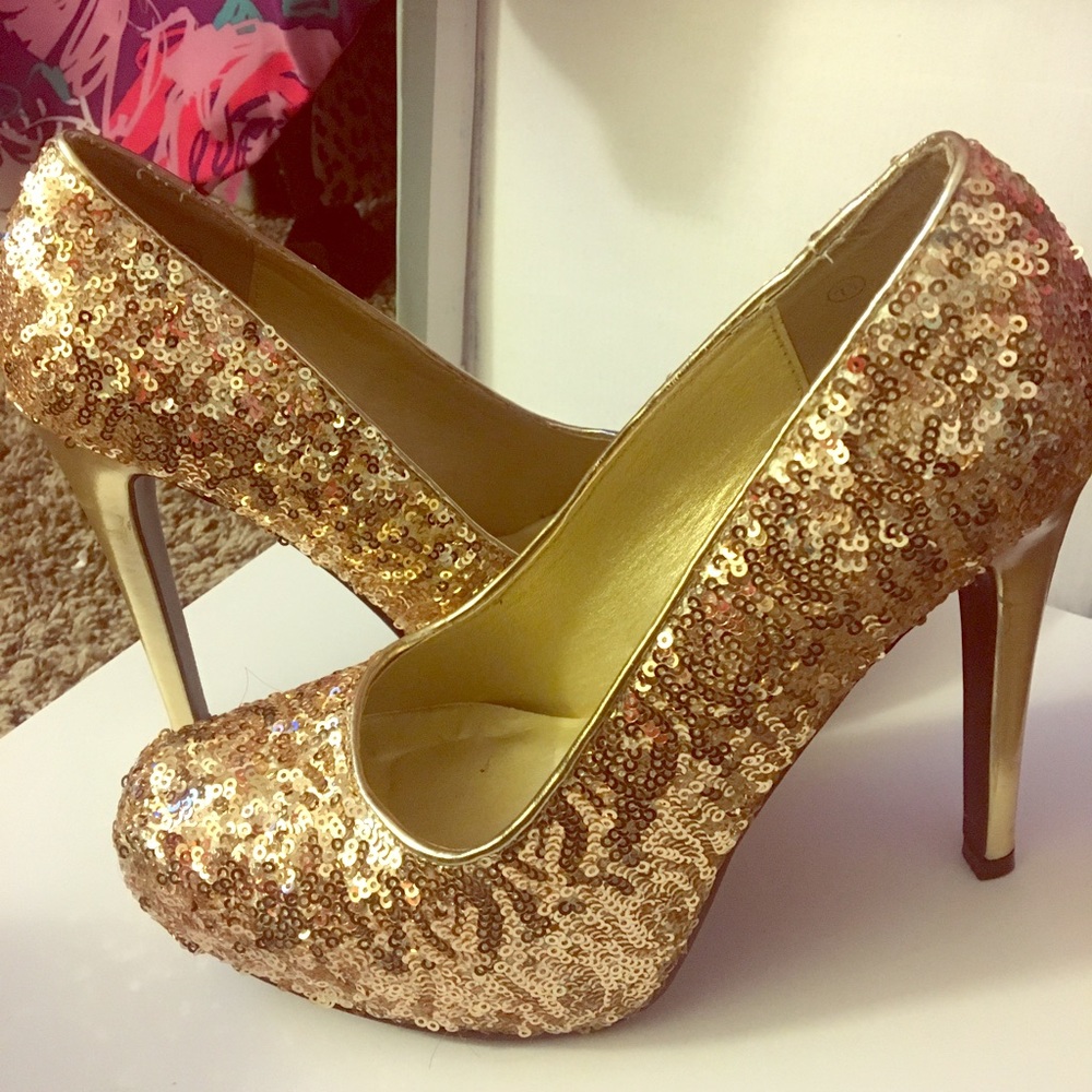 Gold sequin high heels