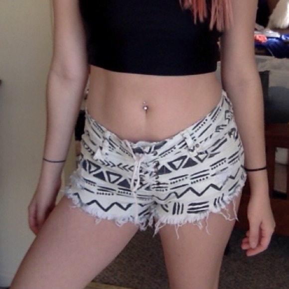 Tribal low rise tie up cut off festival shorts - Picture 2 of 4