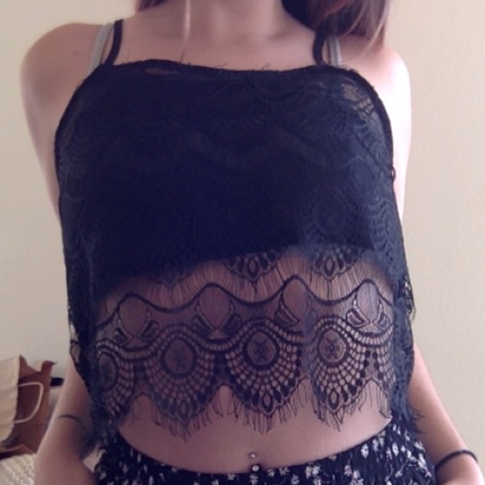 LF worn once eyelash lace crop top