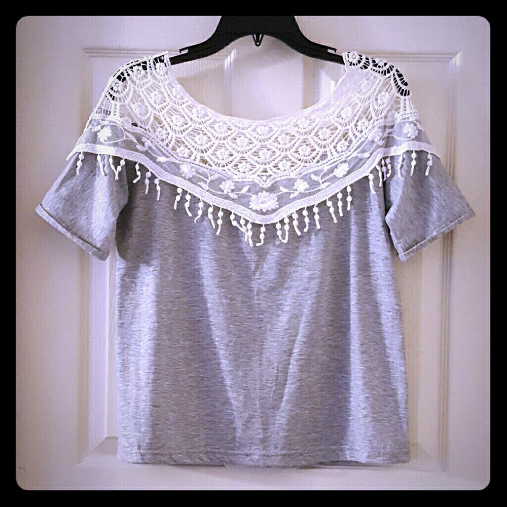 Crochet Trim Oversized T-Shirt