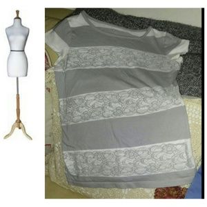 Loft heather gray t shirt with lace overlay SZ S