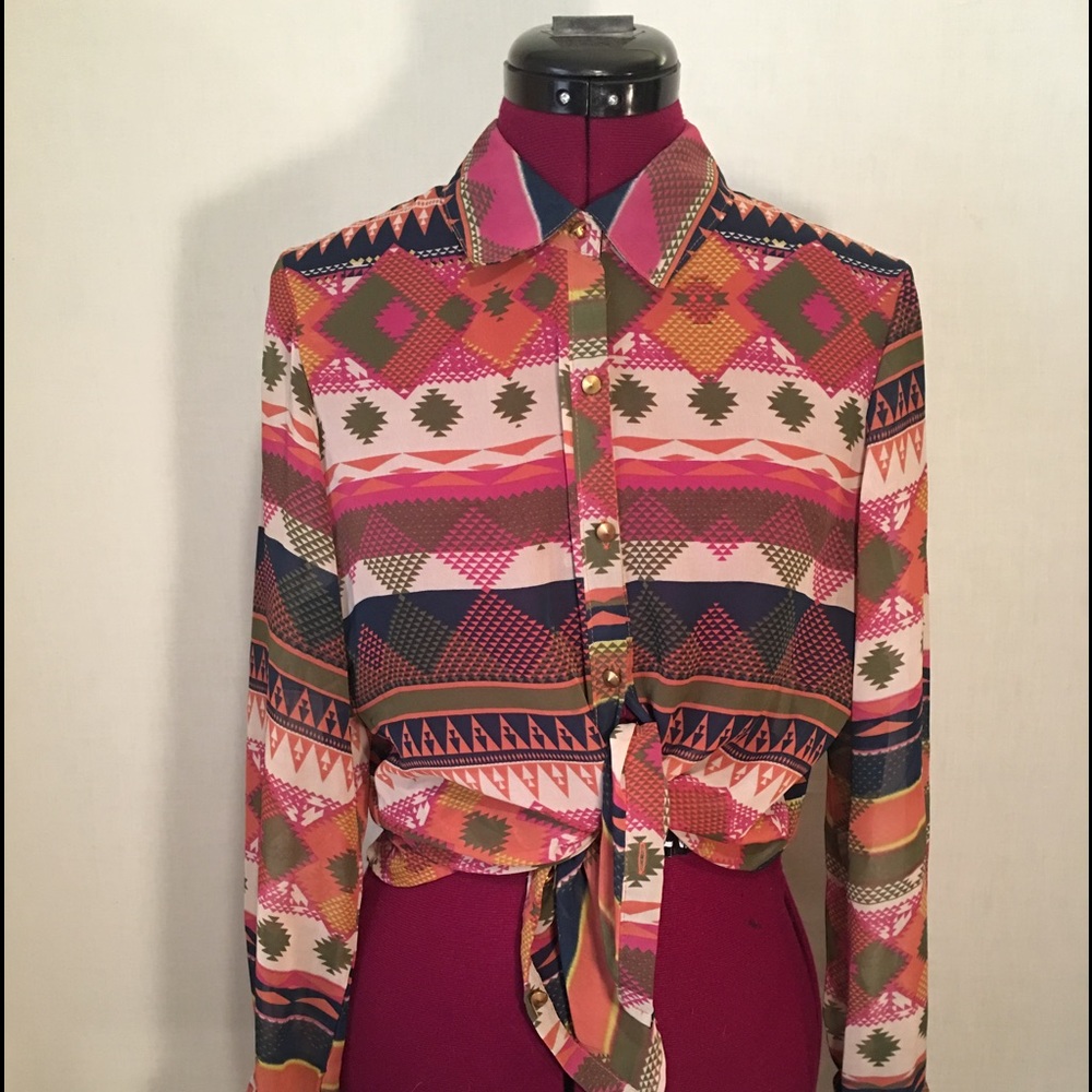 Aztec Print Button Down Top