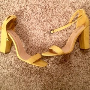 One strap yellow chunky heel