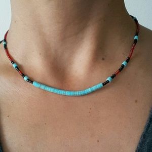 Genuine Turquoise Heishi Bead Necklace Choker 16"