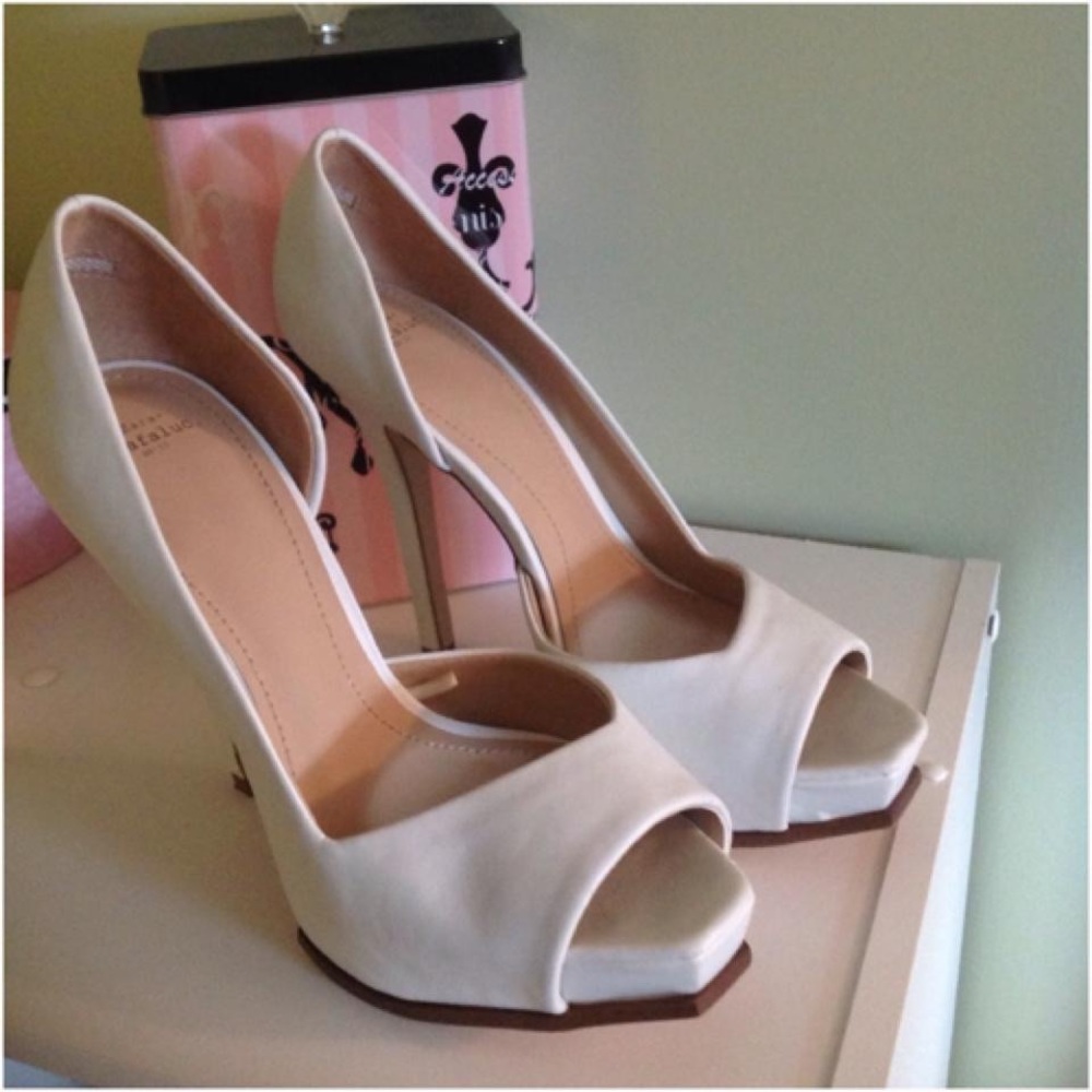 Zara Matte White Peep Toes Platform Stilettos