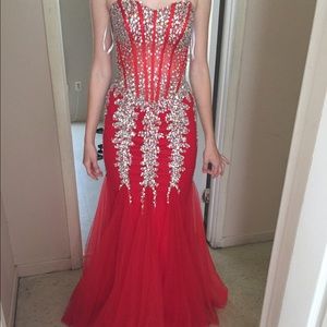 Red Jovani Strapless Prom Dress