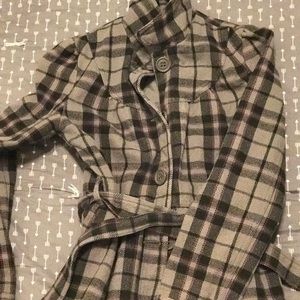 Roxy Gray Purple Plaid Peacoat