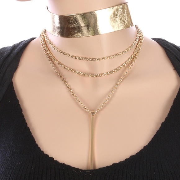 NWT Layered gold dangling choker - Picture 1 of 1