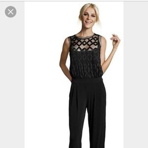 Julia Jordan Black Geometric Mesh Jumpsuit