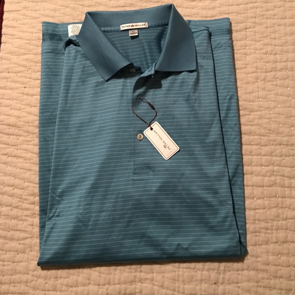 {Peter Millar} blue/light blue striped polo, NWT