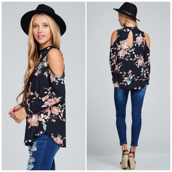 🌸SPRING SALE🌸Floral Cold Shoulder Choker Top - Picture 2 of 2