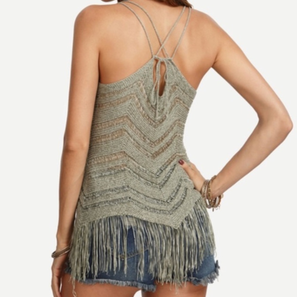 🎉HP🎉Army Green Knitted Fringe Cami 🌿 - Picture 4 of 6