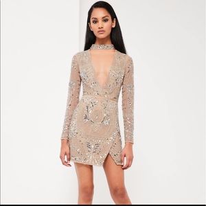 peace + love silver choker neck embellished dress