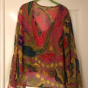 Cropped bell sleeve top--nola paisley