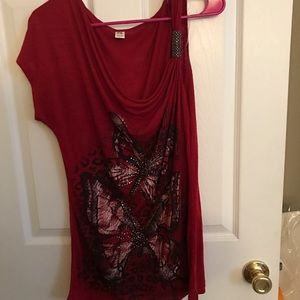 Red Shirt with leopard print detailing