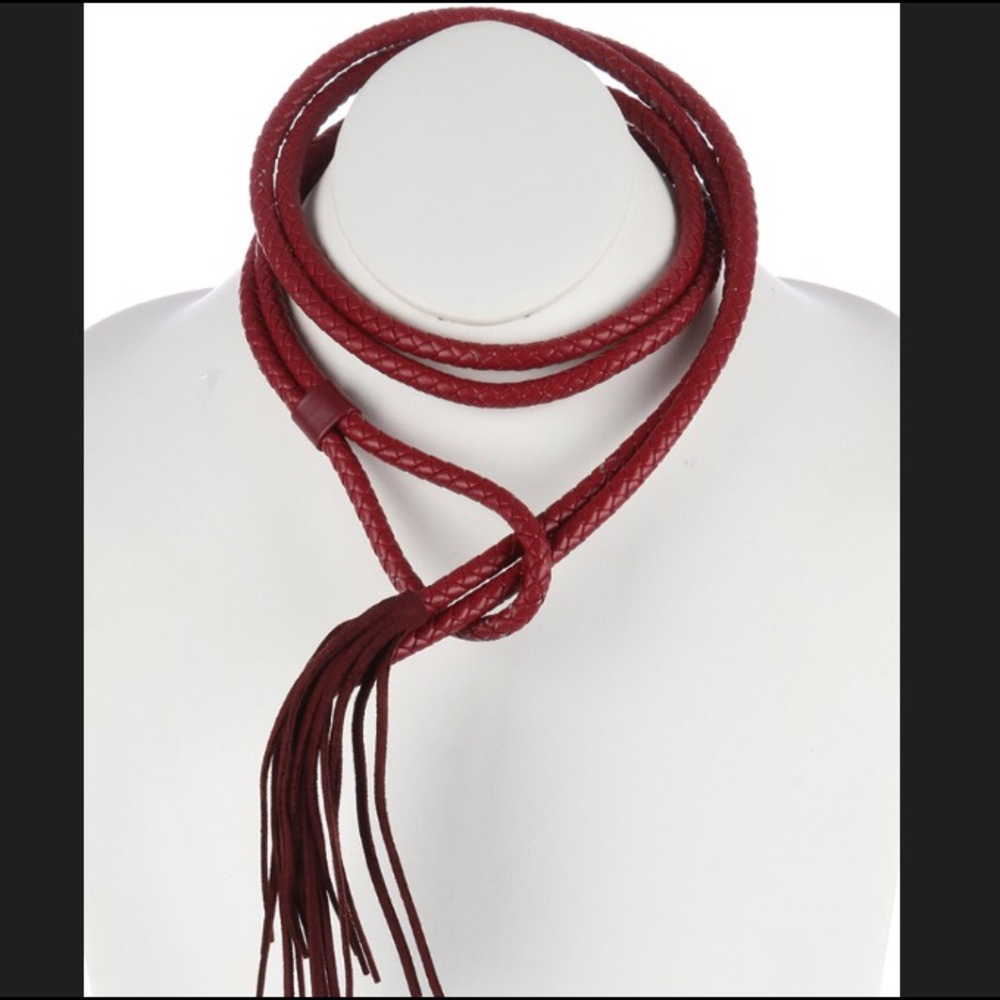 NWT Stunning red vegan leather rope necklace