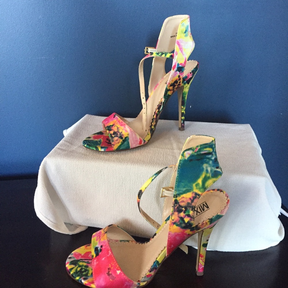 Mix No6 floral multi colored heeled sandals