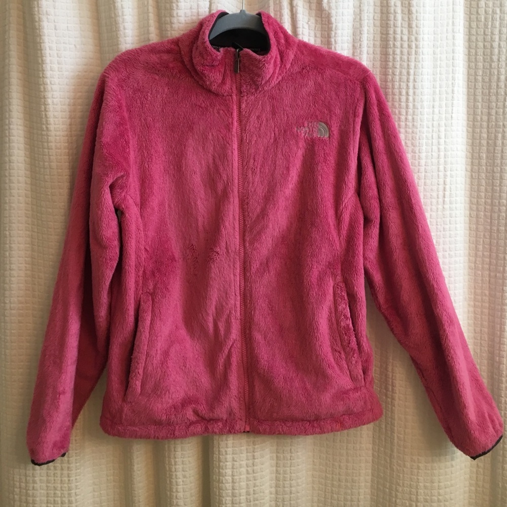 Pink north face furry pink full zip jacket size M